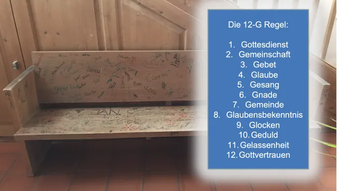 12-G Regel und Kirchenbank: 12-G Regel und Kirchenbank (Foto: Daniel Meier)
